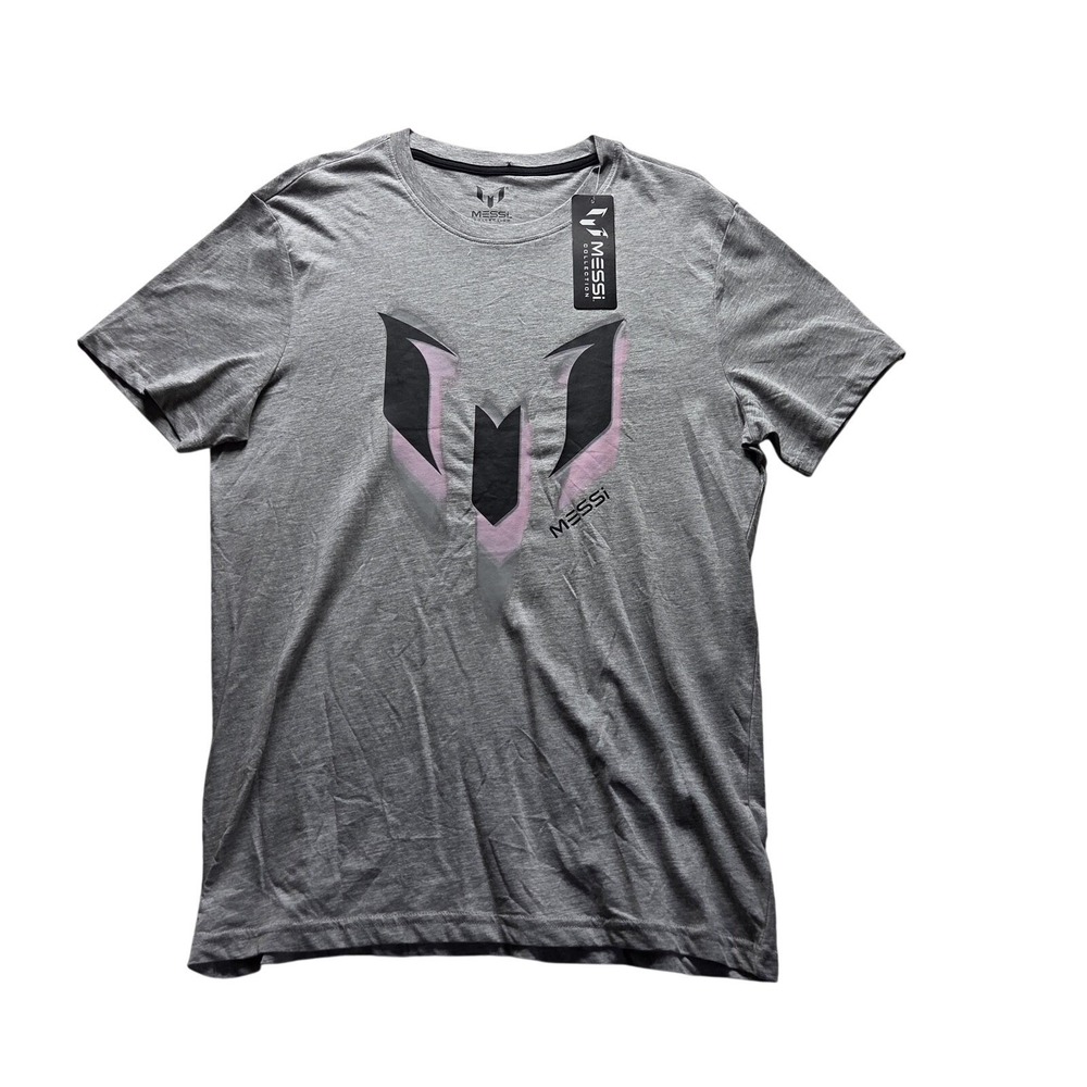 Messi Collection Shirt Mens Medium Gray Logo Graphic Soccer Tee Crewneck